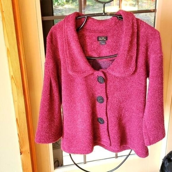 ALPS Deep V Collared Sz. M Long Sleeve Button Cardigan - Picture 1 of 9